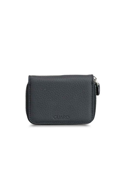 GUARD Unisex Black Matte Mini Wallet with Coin Purse, Genuine Leather