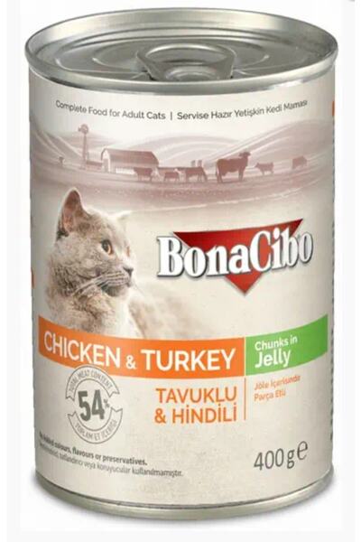 BonaCibo Jöleli Tavuk Ve Hindili Yaş Konserve Kedi Maması 4 Adet