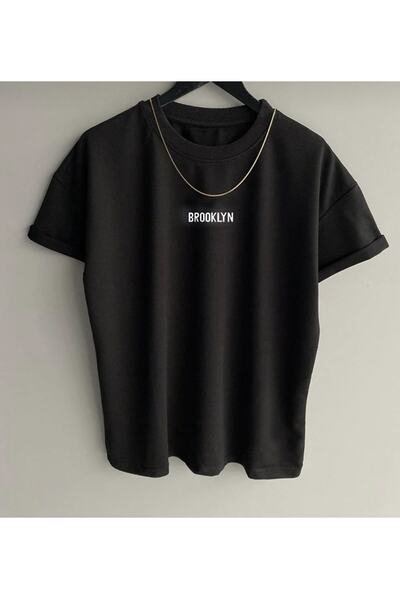 Machetta Tricou pentru copii oversize cu imprimeu Brooklyn negru pentru copii
