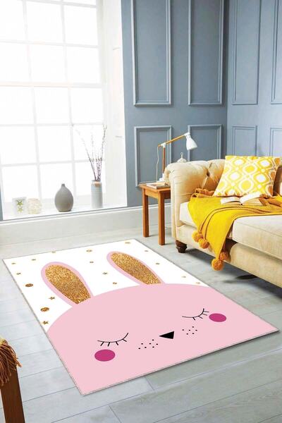 Lizia Home Kaymaz Tabanlı Makinede Yıkanabilir Tavşanlı Bebek Halısı Ar826