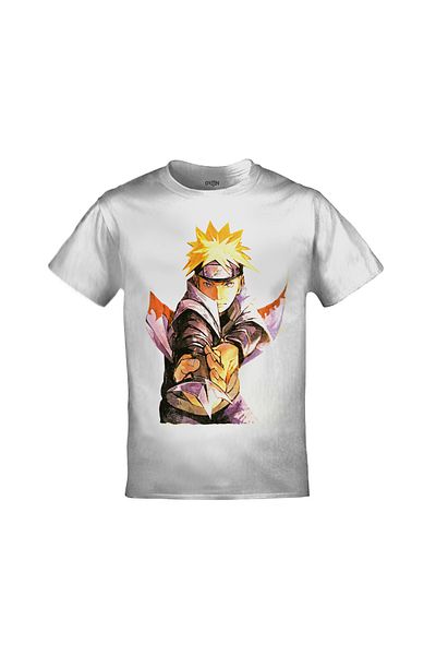 Orijin Tekstil Naruto Spear Anime Printed Unisex White T-shirt