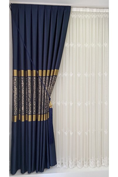 Fon Dünyası Panel Background Curtain Navy Blue Gold (single Wing)