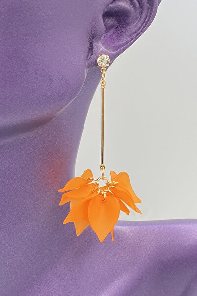 MOSSMOUR Women's Stone Matte Pastel Orange Color Dangle Acrylic Leaf Flower Earrings