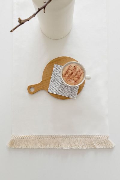 RİTMOHOME Runner alb nordic cu franjuri