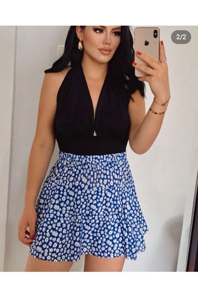SUHIS Fusta albastră, cu talie elastică, pantaloni scurți de vară