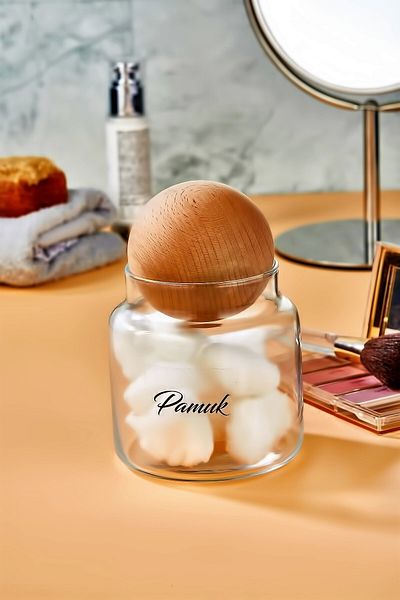 FBZhome Βάζο 500 Ml Βαμβάκι - Γυάλινο Διακοσμητικό, Οργανωτής με Καπάκι Μπάλας, Μεγάλο Μέγεθος