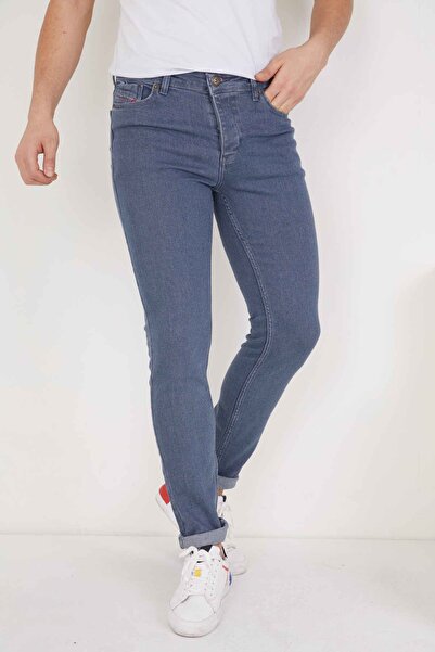 wanted Erkek Gri Slim Fit Likralı Dar Paça Kot Pantolon