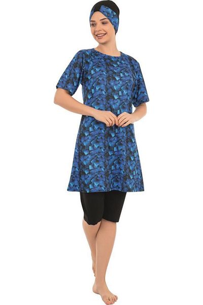Form Angel Short Sleeve Lycra Hijab Swimsuit Blue 1604-6