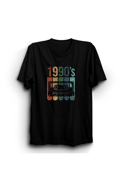 MODAGEN Unisex 1990's Retro Cassette Printed Oversize Black T-shirt
