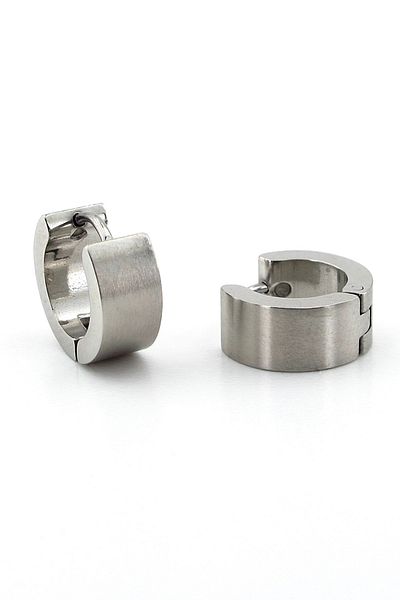 Solfera Thick Hoop Silver Colored Steel Earrings - Plain Design E984
