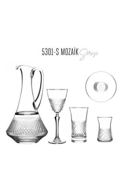 abnturk Mcs5301 Platin 49 Parça 12 Kişilik Mozaik Desenli Cam Bardak Seti