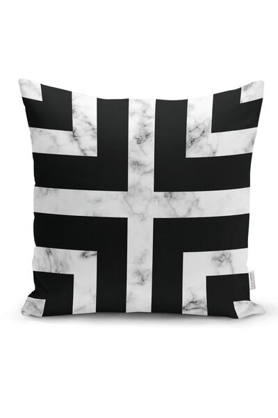 Realhomes غطاء وسادة رمي حديث بنمط هندسي أسود مع أرضية رخامية