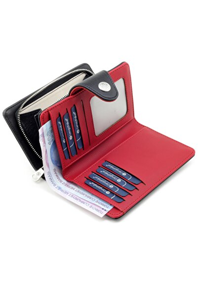 CENGİZ PAKEL Unisex Black Red Medium Size Wallet