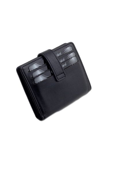 CENGİZ PAKEL Unisex Black Genuine Leather Minimalist Wallet with Snap Fasteners