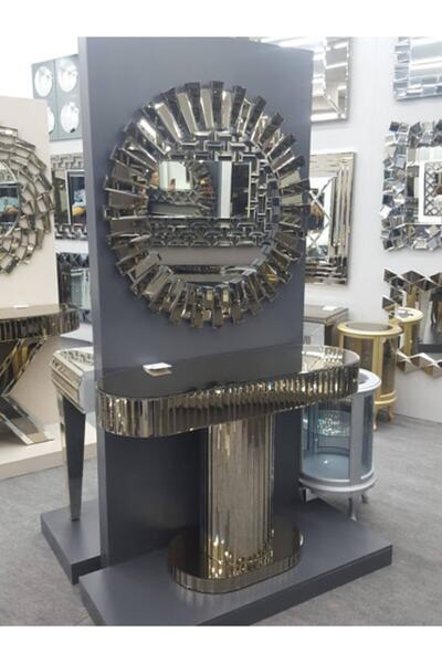 Gençtürk Dresuar 100x35 Cm & Dekoratif Ayna Çerçevesi 80x80 Cm 2 Li Set Bronz...