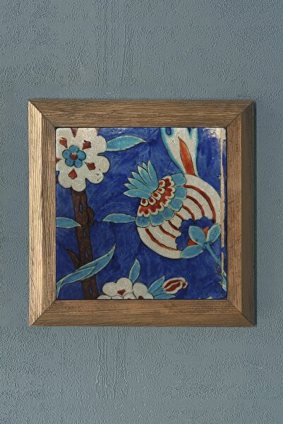 Oscar Stone Decor Masif Çerçeveli Çini Desen Doğaltaş Tablo Pano 28x28 Cm