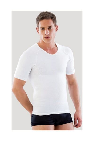 Emay Men's Seamless Half Sleeve Athlete Corset White E1010