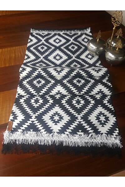 ZEYHOME DESIGN Siyah Beyaz Dantelli Mini Dertsiz Runner 85cmx35cm