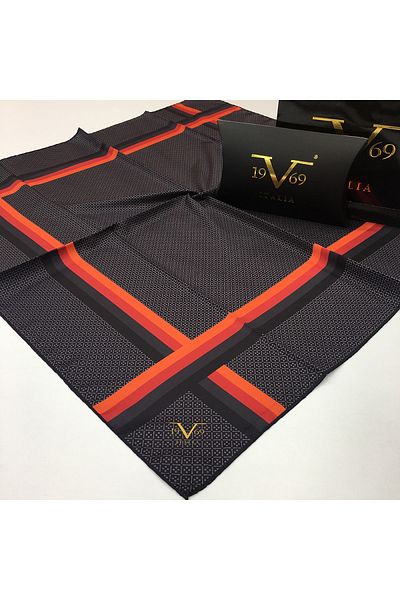 19V69 ITALIA Red Twill Scarf Striped Pattern Black Series with Scarf Hanger and Gift Set 90x90 Cm
