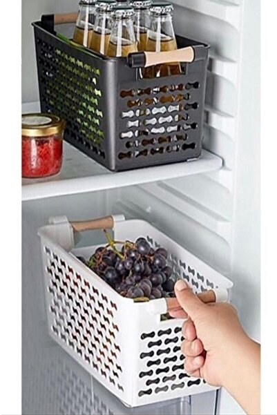 morponi 2 Adet Ahşap Renk Plastik Saplı Organizer Sepet Düzenleyici