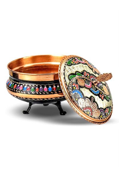 MORYA Erzincan Handcrafted Rose Flower Wide Copper Sugar Bowl 13 Cm