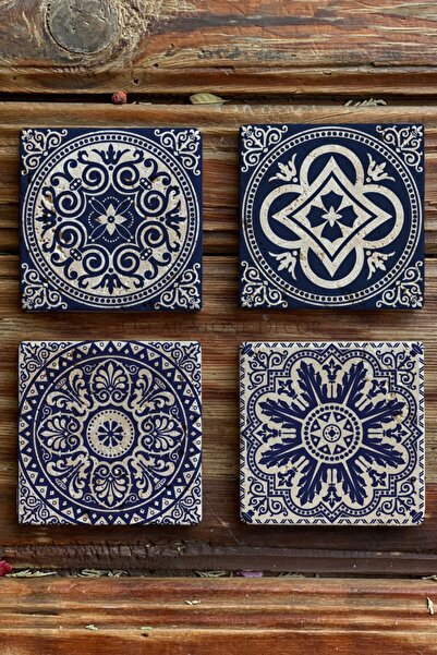 Oscar Stone Decor طقم قواعد أكواب من الحجر الطبيعي المطبوع مكون من 4 قطع من البلاط