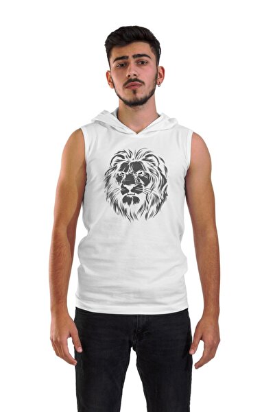 Raf Coll Tricou alb fără mâneci cu glugă unisex cu imprimeu Arslan gri