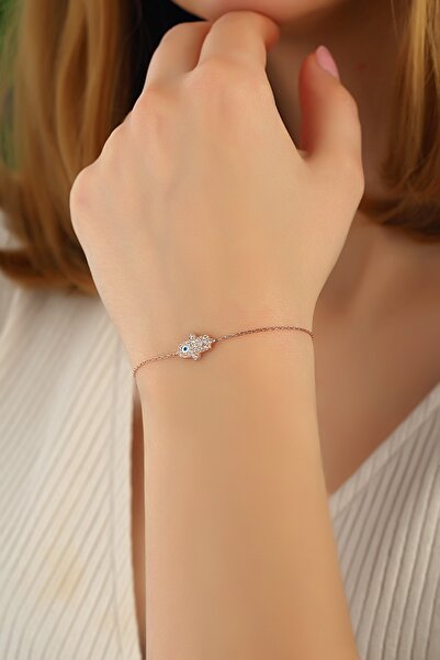 Lia Berto Kadın Rose Göz Mineli Fatma Ana Eli Model Gümüş Bileklik