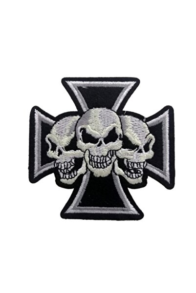 X-SHOP Beyaz Skulls And Maltese Cross Kurukafa Patches Arma Kot Yaması