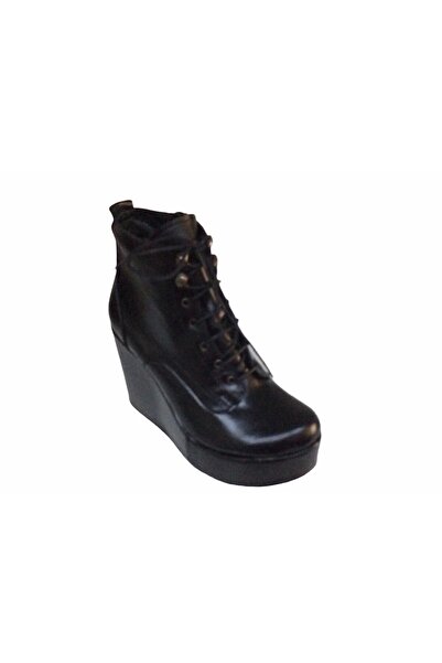 Elegan Küçük&büyük Numara Siyah Deri Postal Tarz Yüksek Dolgu Topuk Bot