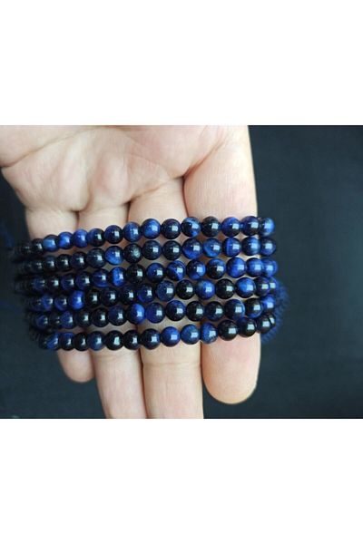 Yüksel Boncuk Σειρά από φυσική πέτρα 6 mm Navy Blue Tiger Eye