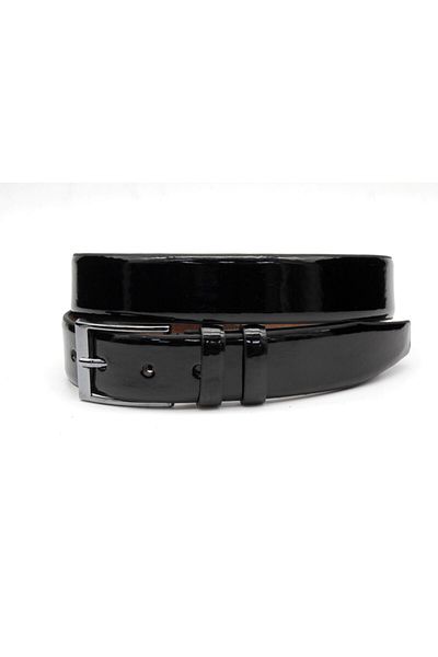 MKM MAN Men's Black Patent Leather Classic Belt