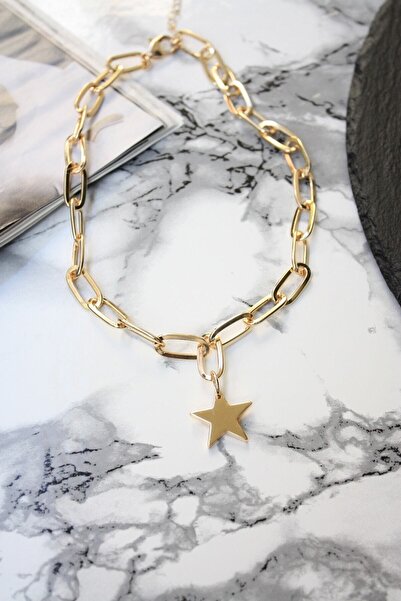 X-Lady Accessories Thick Chain Single Star Necklace Gold Color