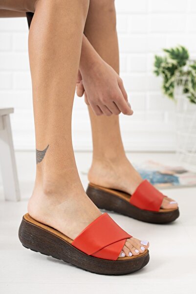 Taran Women's Red Linda Wedge Heel Casual Thick Soled Slippers