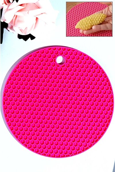 Doğuş Mutfak Honeycomb Shaped Fuchsia Silicone Trivet Heart Pressed Mold Trivet