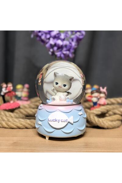 Genel Markalar Lucky Cat Şanslı Kedi Işıklı Müzikli Kar Küresi Büyük Boy