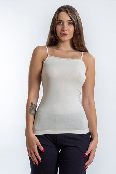 SEASOUL Women's Beige Bamboo Strap Lace Tank Top