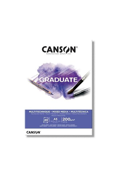 Canson Drawing Block Graduate Mix Media White 20 Sheets A5 200 Grams