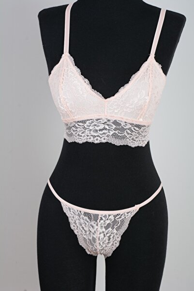 Top Step Kapsız Dantelli Sırtı Çapraz Bralet Sütyen Takımı