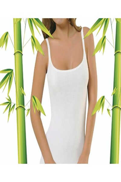 Q-EN Kadın Beyaz Parmak Askılı Bambu Atlet