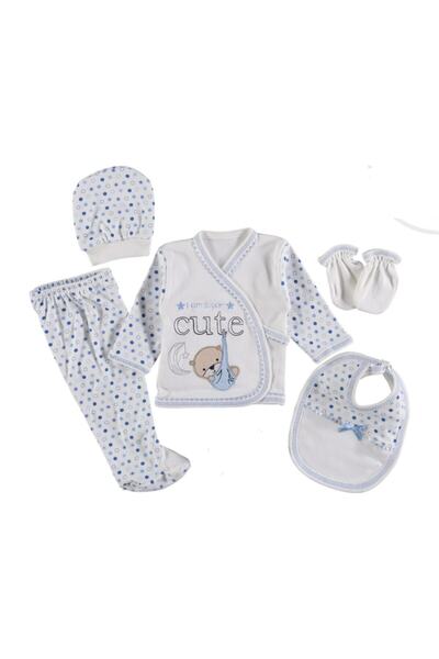 Baby Bakkal Baby Boy Blue Teddy Bear Cute Embroidered Hospital Release Set of 5