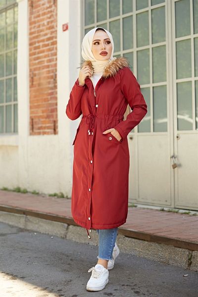 Bestenur Claret Red Γυναικείο Παλτό 2401 - Γούνα Εσωτερικά