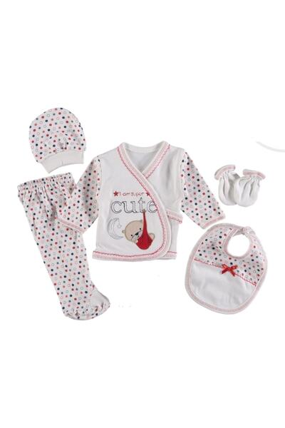 Baby Bakkal دمية دب أحمر لطيف مطرز مكون من 5 قطع إصدار المستشفى