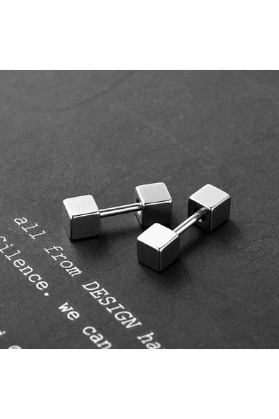 Vilma Aksesuar Stainless Steel Barbell Earrings Silver Color (2 Pieces)