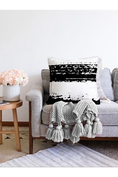 Realhomes Dungi negre pe două fețe pe fundal alb Desen geometric Husă de pernă tricotată modernă Raschel