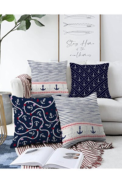 Realhomes Set de huse de pernă tricotate Raschel, cu model de marinari colora...