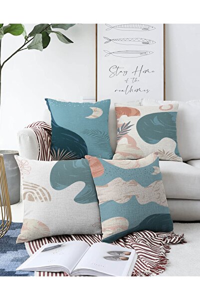 Realhomes Desen Onedraw colorat pe două fețe, 4 bucăți, pe fundal Set de huse...