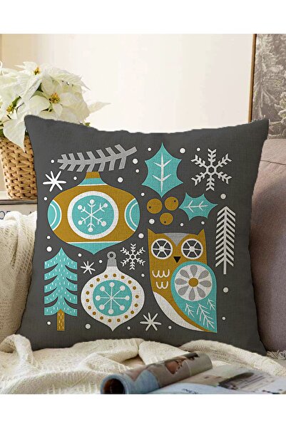 Realhomes غطاء وسادة راشيل حديث مطبوع رقميًا بنمط ندفة الثلج والأوراق على أرض...