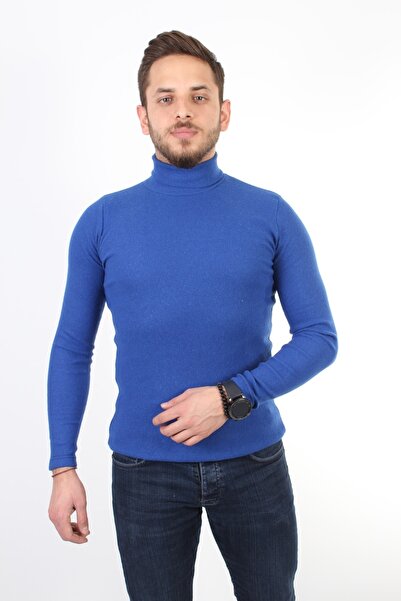 TREND YAŞAR Byyasar Men's Blue Trend Turtleneck Knitwear Sweater