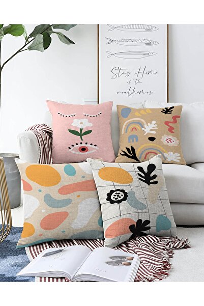 Realhomes Desen Onedraw colorat pe două fețe, 4 bucăți, pe fundal Set de huse...